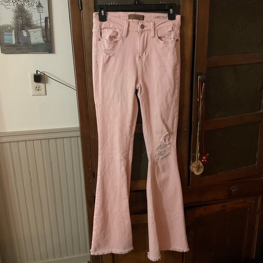 Judy Blue Pink Garment Dyed Flare Jeans 1 25